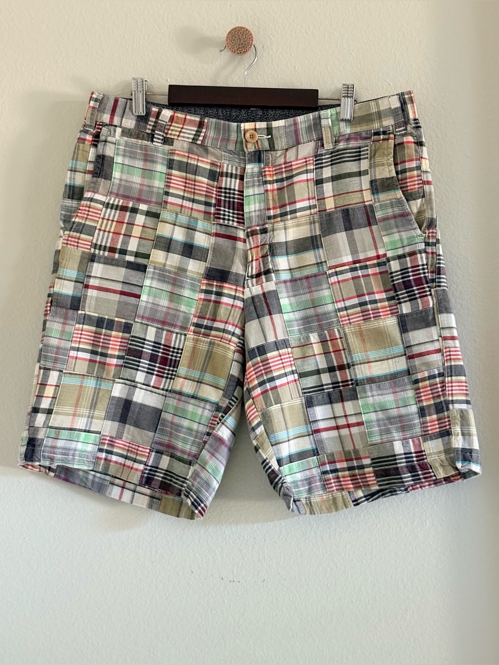 ORVIS Patchwork Madras Plaid Shorts | 100% Cotton | Size 34 - Picture 2 of 6